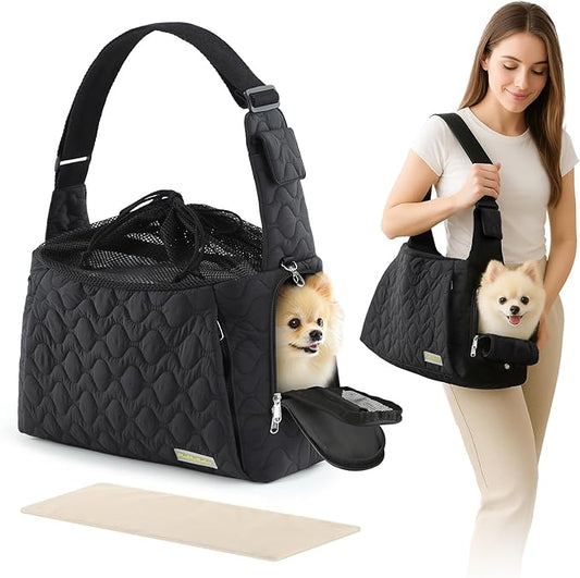 JourCraf Dog Carrier Sling for Small Dogs, Front Cat Sling & Cats Up to 15 lbs, Dog Purse with Adjustable Strap Front Zipper Pocket, Double Safety Feature, Hands Free for Travel