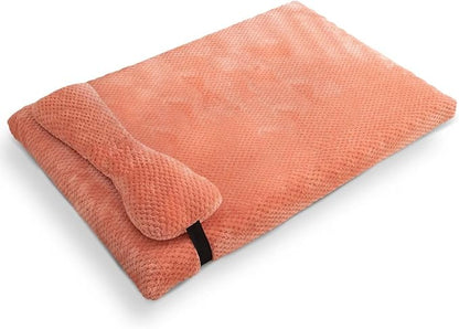 huraty Large Dog Bed Mat with Pillow, Egg Crate Foam Pet Bed Bolster Pillow for Support, Washable Dog Bed Mattress Suitable for Pets Up to 50 lbs, Pink 39.4x25.5x3 in