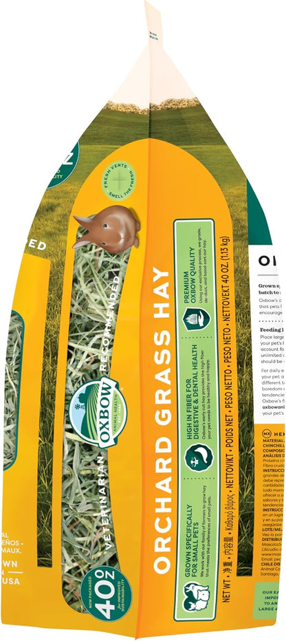Oxbow Orchard Grass Hay for Small Pets – All-Natural Long Strand Fiber Hay for Rabbits,Guinea Pigs,Chinchillas,and Hamsters – Supports Digestive Health and Enrichment-– 40 oz Bag,(Pack of 2)