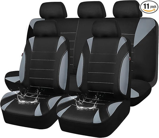 CAR PASS Waterproof Car Seat Covers Full Sets, Universal Fit Seat Covers for Cars, EVA Neoprene Seat Cover Set Full Sets, Interior Covers for Auto SUV,Vans,sedans, Trucks,(Black and Gray)