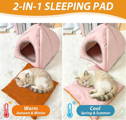 Cat Beds Cave for Indoor Cats, Water Resistance Cat House with Removable Bed Mat for All Seasons, Dog Bed for Small Dogs - Pink, Medium