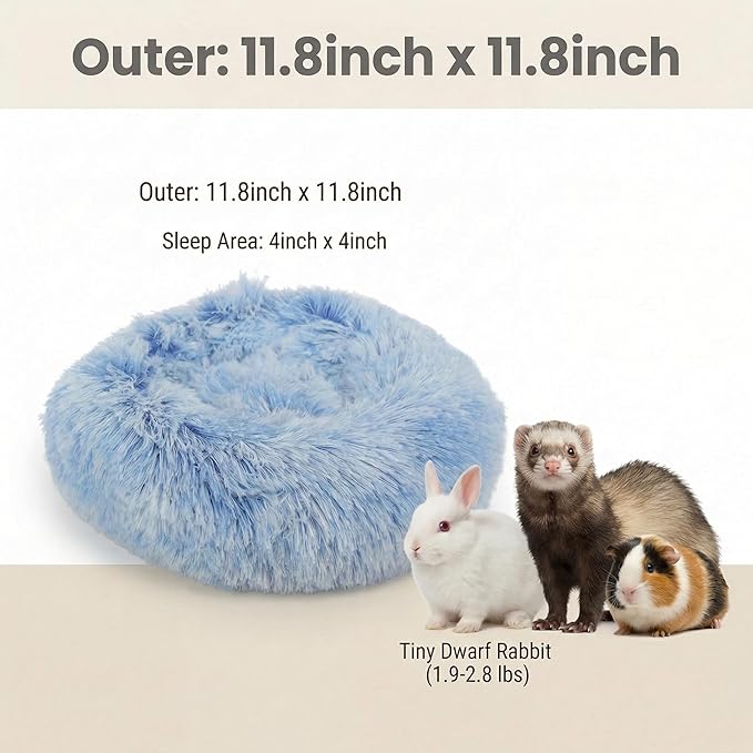 Tiny Dog Bed 11.8 Inch for Extra Small Dogs,Washable Puppy Bed,Soft Faux Fur Calming Donut Bed for Chihuahua Yorkie Maltese Pomeranian,Blue and White