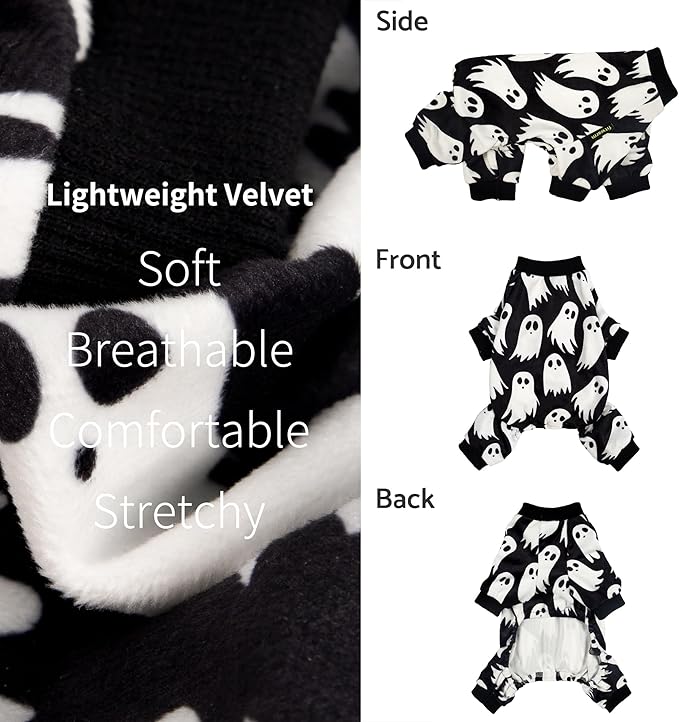 Fitwarm Halloween Ghost Dog Pajamas, Funny Halloween Costumes for Dogs, Fleece Dog Onesie with Feet, Doggy Clothes for Small Dogs Boy Girl, Pet Apparel, Black, White, XXL