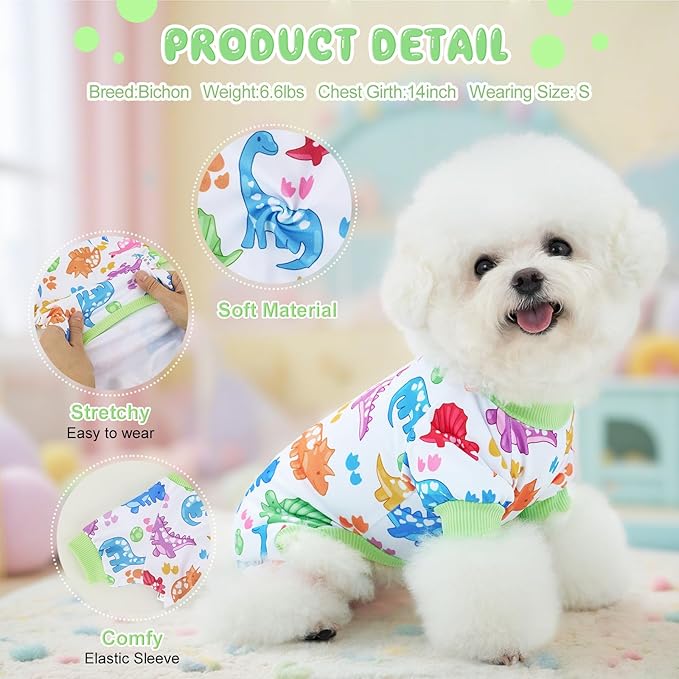 XPUDAC 4 Pieces Dog Pajamas for Small Dogs Boy Girl Soft Stretchy Pjs Onesies Puppy Clothes for Dog Cat Pet Outfits, Small