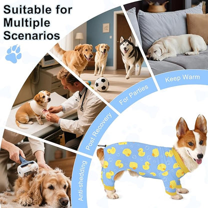 Bienbee Dog Pajamas, 4 Pack Dog Recovery Suit Shedding Suit Cute Soft Puppy Clothes Dogs Pjs Onesies Jammies Adjustable Breathable & Stretchy Clothes for Small Medium Large Dogs Girl Boy Puppy-XL