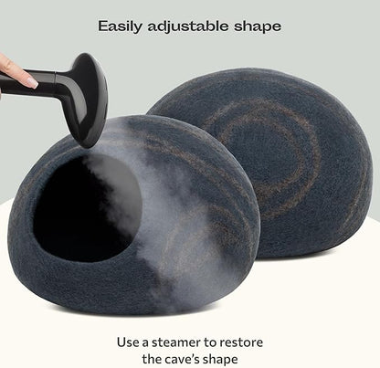 MEOWFIA Cat Cave – Premium Felt Cat Bed for Indoor Cats, Handmade Merino Wool (Slate Grey, Large)
