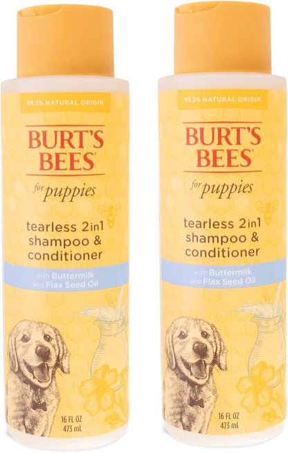 Burt’s Bees for Pets Tear Free Puppy Shampoo & Conditioner with Buttermilk, 2 in 1 Gentle Dog Shampoo for Puppies, Cleans and Conditions Sensitive Skin, 16 Fl Oz - 2 Pack