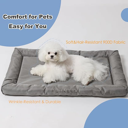 4-Season Water-Resistant Dog Beds for Metal Crates, Indoor & Outdoor Use for Dogs up to 100 lbs, Durable Oxford 900D Fabric, Plush Pillow & Supportive Foam, Washable (45 inches, Grey)
