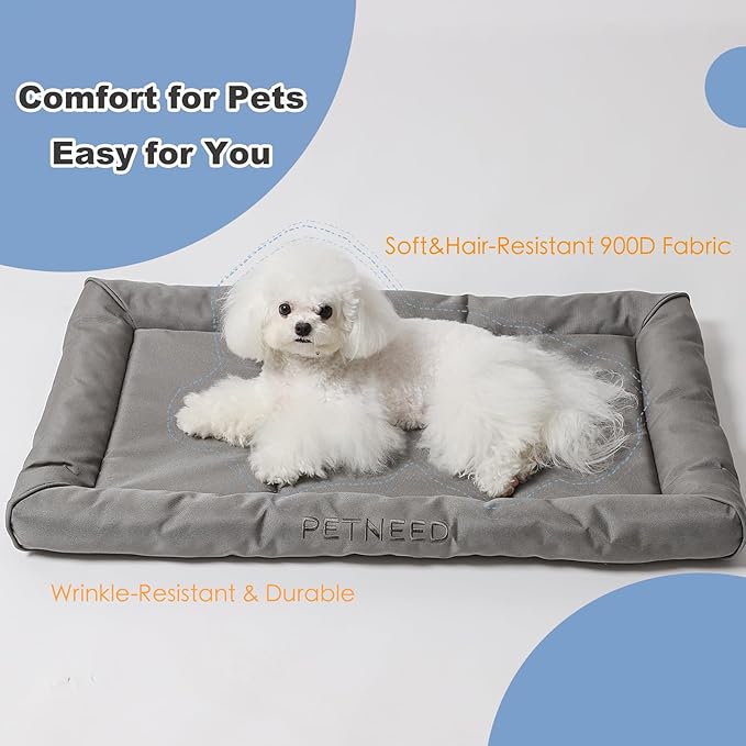 4-Season Water-Resistant Dog Beds for Metal Crates, Indoor & Outdoor Use for Dogs up to 40 lbs, Durable Oxford 900D Fabric, Plush Pillow & Supportive Foam, Washable (34 inches, Grey)