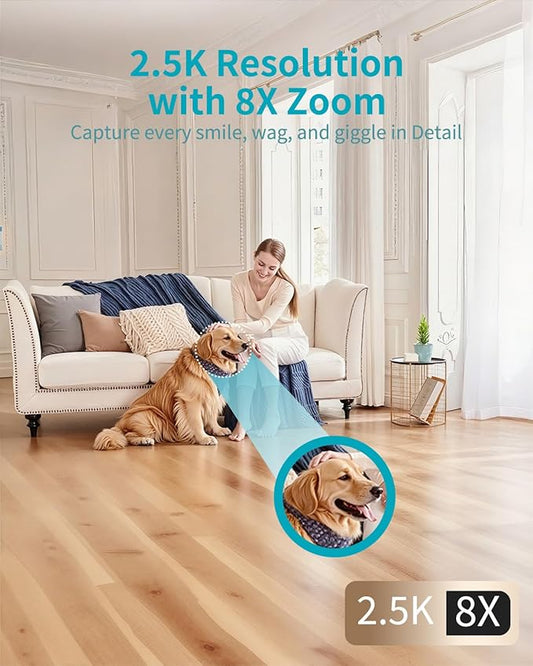 VIMTAG 4MP Pan/Tilt Indoor Camera for Pet/Dog/Cat/Baby/Nanny, Security Camera for Home/Room with Phone App, 5G/2.4G WiFi, Night Vision, 2-Way Audio, Motion Tracking, AI Detection Alarm, Works w/Alexa