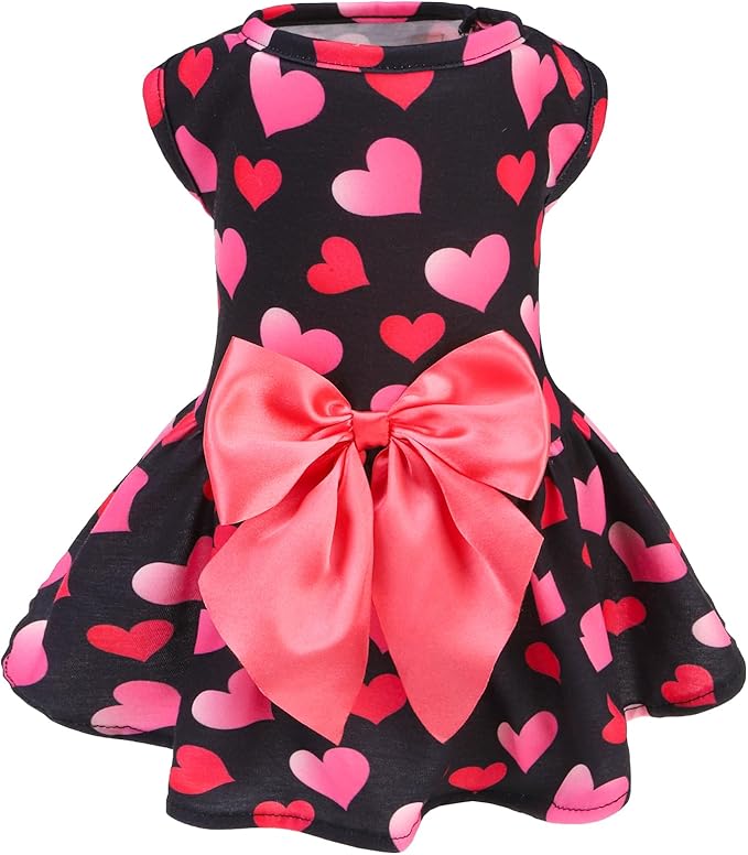 PUPTECK Print Dog Spring Dress Pet Costumes Apparel with Cute Bowtie Puppy Clothes Outfit, Heart, L