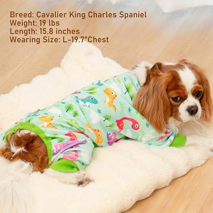 KYEESE Dog Pajamas Small Dog Pajamas with Colorful Dinosaurs Stretchy Pet Jammies Onesie Comfy Clothes for Dogs Boy Girl Velvet Pjs Jammies Soft Outfit, Medium