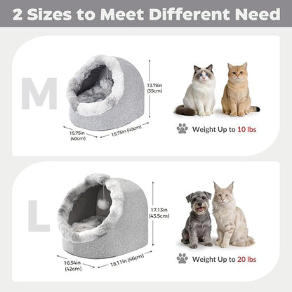 Avont Cat Bed Cave for Indoor Cats, Semi-Enclosed Cat House with Anti-Slip Bottom & Removable Washable Cushion, Warm Plush Cat Tent for Kittens & Puppy -M