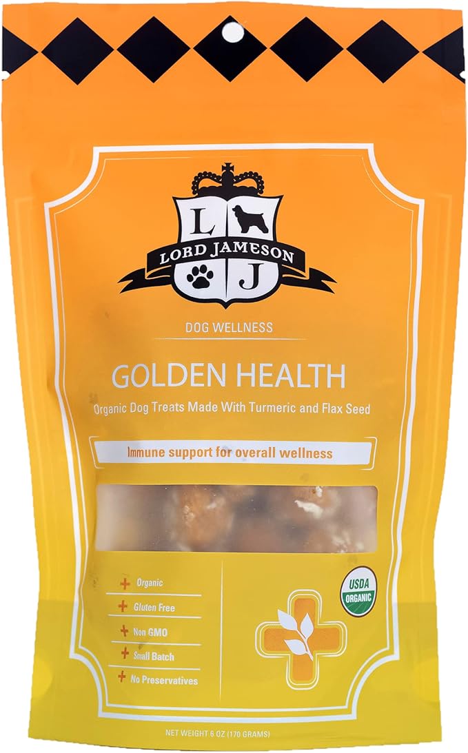 Lord Jameson: Golden Health 6 oz - Dog Wellness Treats, Organic Soft & Chewy No-Bake Bites, Anti-Inflammatory, Oats, PB & Coconut, Preservative Free