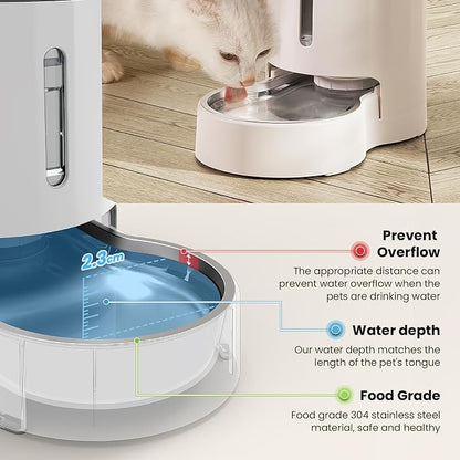 CZPET 2.5 Gallon Dog Water Bowl Dispenser with Filter (9.5L,White) | With Stainless Steel Bowl Gravity Waterer, Large Capacity and Drinking Area Noise-Free for Pets