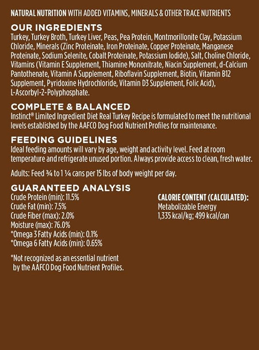 Instinct Limited Ingredient Diet, Wet Canned Dog Food, Grain Free - Real Turkey, 13.2 Ounce (Pack of 6)