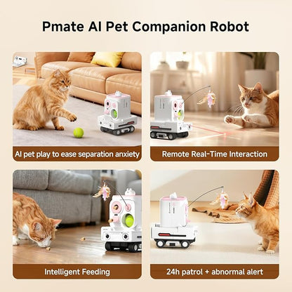 PMATE Self-Moving Pets Camera AI-Powered Rover with Auto Tracking & Patrol, 2K Live View, Night Vision, 2-Way Talk, and Auto-Recharge (Pink)