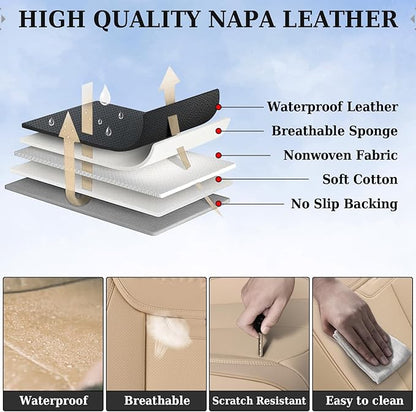 Coverado Seat Covers, Car Seat Covers Front Seats, Car Seat Cover, Car Seat Protector Waterproof, Car Seat Cushion Nappa Leather, Beige Seat Covers Carseat Cover Universal Fit for Most Cars