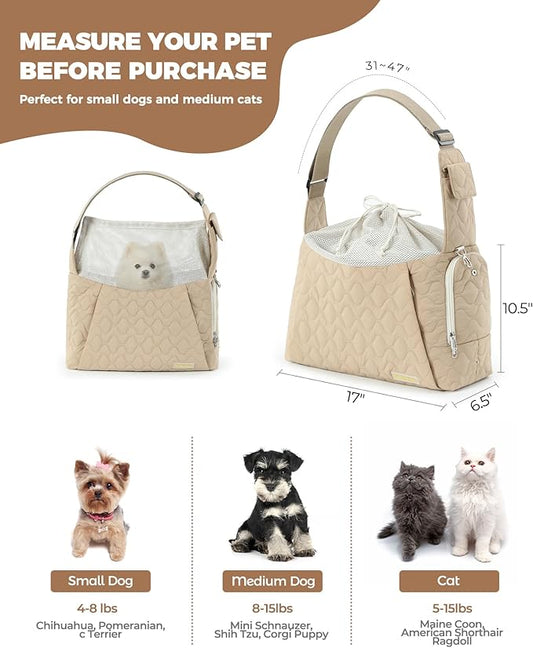JourCraf Dog Carrier Sling for Small Dogs, Front Cat Sling & Cats Up to 15 lbs, Dog Purse with Adjustable Strap Front Zipper Pocket, Double Safety Feature, Hands Free for Travel