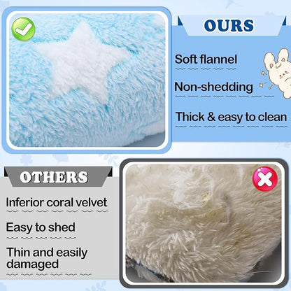 MEWTOGO 15.7" x 14" Bunny Bed for Rabbit Cage - Thickened Soft Prevent Sore Hocks Plush Mat with Cotton Lounger Pillows, Small Animal Flop Mat for Hutch Sleeping Indoor, Light Blue-Star