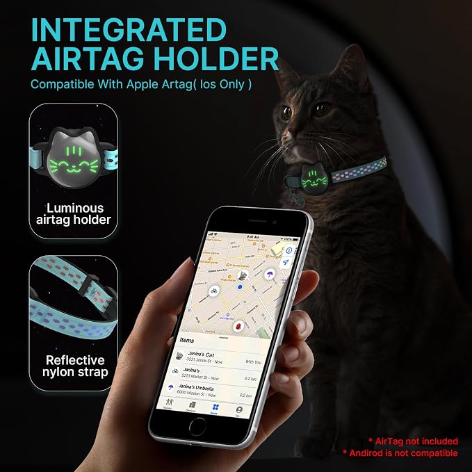 AirTag Cat Collar, Reflective Breakaway Collar, Hidden Holder with Bell | Compatible with Apple AirTag 1st & 2nd Gen, Lightweight Water-Resistant Strap for Cats, AirTag Not Included