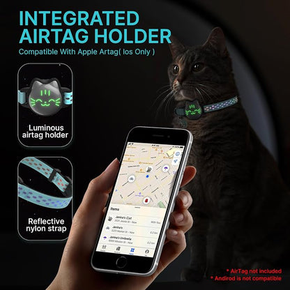 AirTag Cat Collar, Reflective Breakaway Collar, Hidden Holder with Bell | Compatible with Apple AirTag 1st & 2nd Gen, Lightweight Water-Resistant Strap for Cats, AirTag Not Included