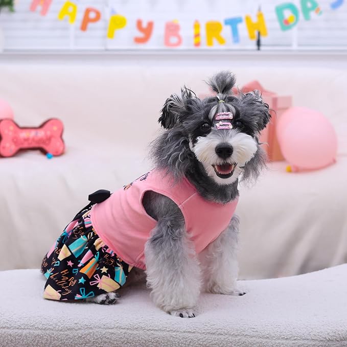 CuteBone Birthday Dog Dresses Velvet Holiday Small Dogs Clothes Onesie Pet Apparel Girl Puppy Skirt with Bow Hair Rope CVA48S-D