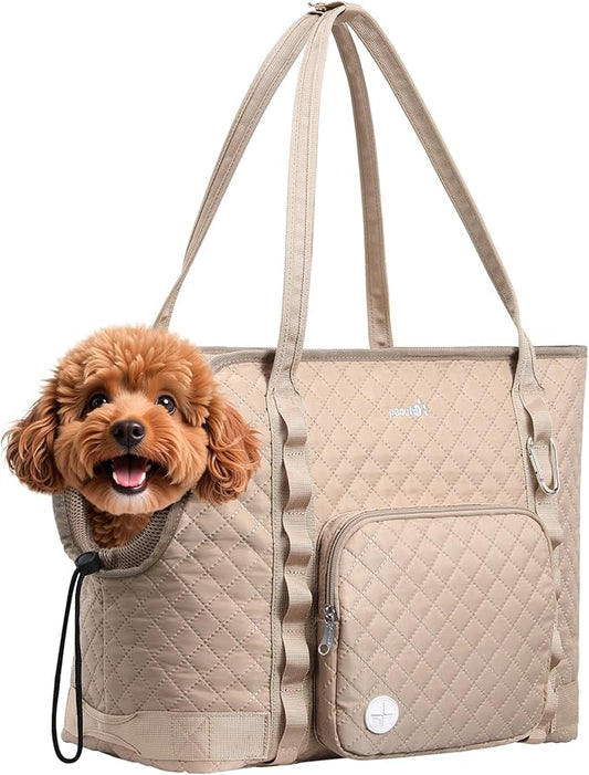 Pecute Dog Purse Carrier, Dog Carrier with Pockets for Small Dogs, Fits Dogs 8.8 lbs to 13 lbs, Cat and Puppies Tote Bag, Outing, Travel, Vet, XL,16.9" L x 7.9" W x 13.8" H, Khaki