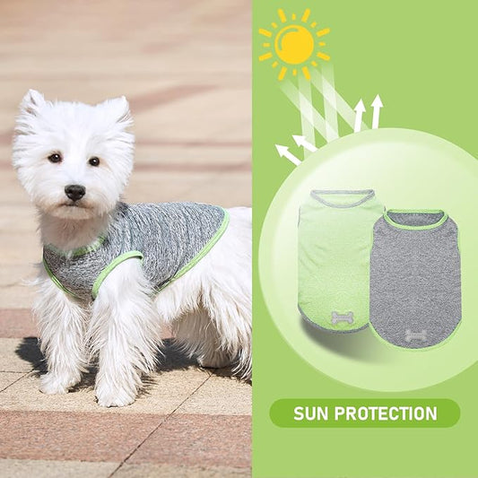 KYEESE 2Pack Dog Shirt, Lightweight Sun Protection Sleeveless Dog T Shirts for Small Medium Dogs, Breathable Pet Reflective Tank Top Summer Dogs Clothes for Outdoor Walking, Green+Grey, XL