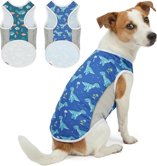 UPF 50+ Sun Protection Dog T-Shirt, 2 Pack Lightweight Sleeveless Dog Vest for Small Medium Dogs Boy – Reflective Strips, Quick-Dry Pet Apparel, Sports Fan Shirt P23ST00507L