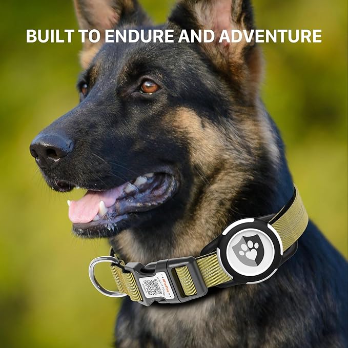 Reflective Dog Collar with AirTag Holder for Puppy Soft Nylon Champagne Sized XS