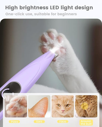 PAPMINI Dog Paw Trimmer with LED Display,35dB Ultra-Low Noise Dog Grooming Clippers,Cordless Paw Trimmers for Dog's Feet with LED Light,Type-C Rechargeable Cat Hair Trimmer for Paws, Ears, Face, Rump