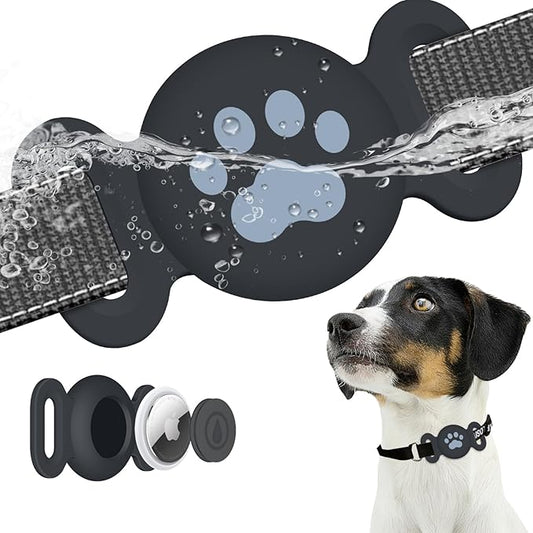 Waterproof Collar Holder Compatible with Airtag Gen 2/ Gen 1, Protective Anti-Lost Dog Collar for GPS Tracker, Silicone Cat Collar Holder for Pets (Black), Medium