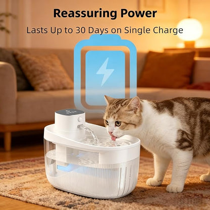 74oz/2.2L Cordless Cat Water Fountain, 5000mAh Battery Operated | 3 Smart Modes, with Motion Sensor, Ultra-Quiet, Pet Drinking Dispenser with LED Light, Wireless Fountain for Cats, Dogs