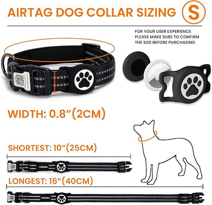 AirTag Dog Collar for Small Dogs, IP68 Waterproof Air Tag Dog Collar with Apple AirTag Holder, Reflective, Padded Lining, QR Code Personalized Dog Tags(Black, Small)