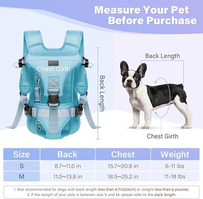 YUDODO Front Pet Carrier Backpack for Small Dogs and Cats, Secure and Breathable Mesh, Ergonomic Support, Adjustable for Walking, Hiking, or Travel (Blue M)