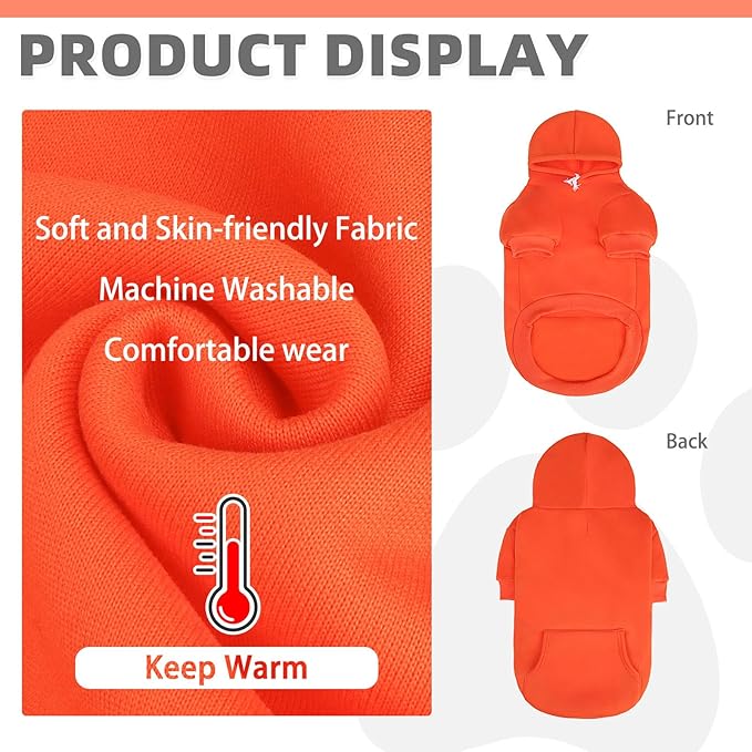 KOOLTAIL Dog Hoodie for Small Medium Dogs Cats, Soft&Warm Pet Sweater with Leash Hole and Pocket Boy Girl,Puppy Fall Winter Jacket Clothes,French Pitbull Cold Weather Coat Sweatshirt,Orange XS