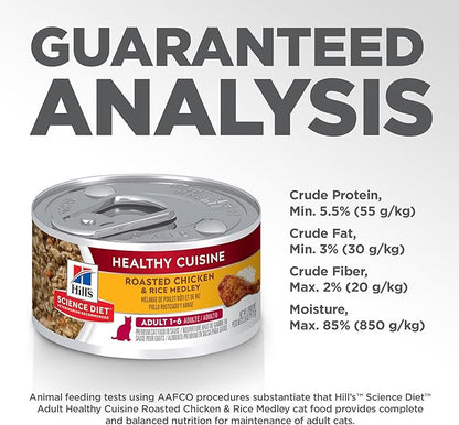 Hill's Science Diet Adult 1-6 Healthy Cuisine Wet Cat Food, Roasted Chicken & Rice Medley in Gravy, 2.8 oz. Cans, 24-Pack