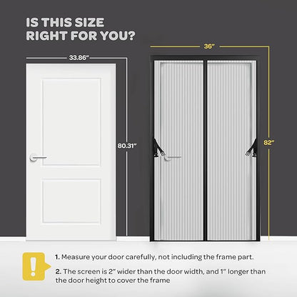Hands-Free Magnetic Screen Door, Heavy Duty, Self Sealing Screen Door Mesh Protector, Pet and Kid-Friendly, Stay-Open Buckle, Keeps Bugs Out While Letting Nature in, Fits Door Size (36" x 82")