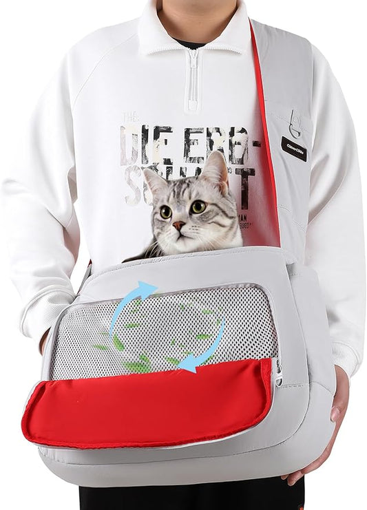 Pet Sling Carrier for Small to Medium Dogs and Cats, Fits 10–20lbs, Adjustable Soft Padded Shoulder Strap Dog Sling Carrier with Storage Pocket for Hands-Free Outdoor Travel & Hiking Grey