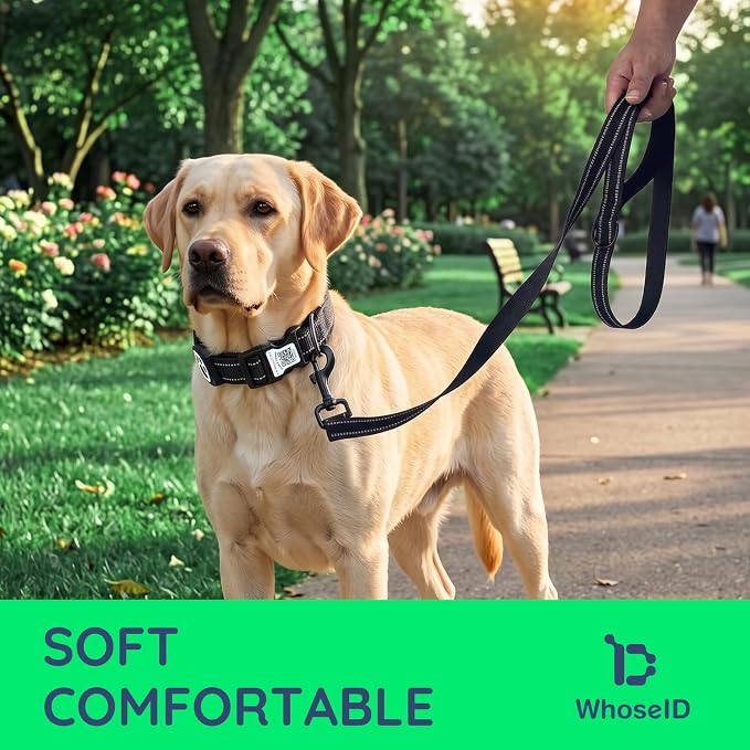Airtag Dog Collar and Leash Set,Reflective Ultra-Durable Nylon Padded With QR Buckle & IP68 Waterproof Air Tag Holder Compatible for Apple AirTag, Comfortable for Small Medium Large Dogs (Black Set,L)