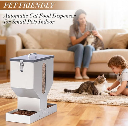 Automatic Cat Feeder 2 Cats Gravity Dual Cat Feeder Auto Dry Food Dispenser with Strong Anti-Jam Galvanized Steel Pet Food Station Indoor & Outdoor