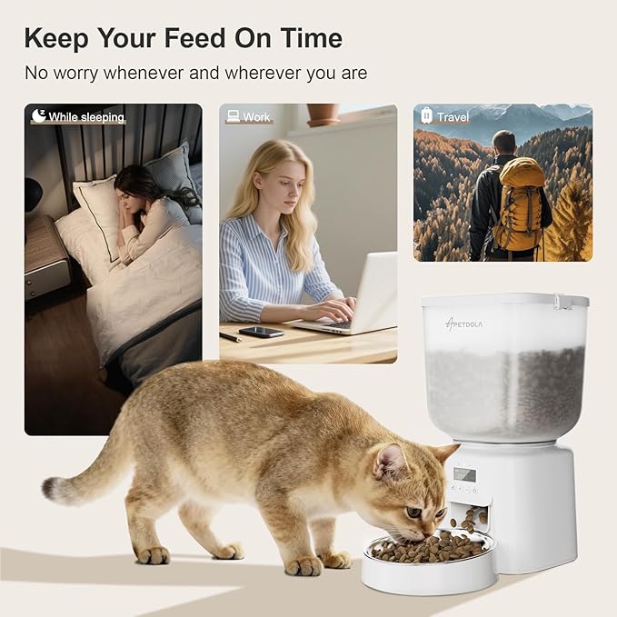 Automatic Cat Feeder, 5L/21Cups Timed Cat Dry Food Dispenser with Dual Power Supply, Programmable Portion Control, Auto Pet Feeder for Cats and Dogs