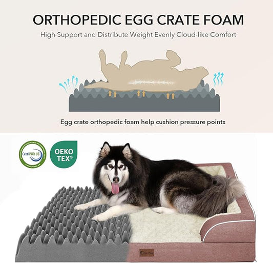 Orthopedic Dog Beds for Large Sized Dogs, Waterproof Memory Foam Large Pet Bed with Sides 35x22Inch, Non-Slip and Egg-Crate Foam Big Dog Couch Bed with Removable Washable Cover, Pink