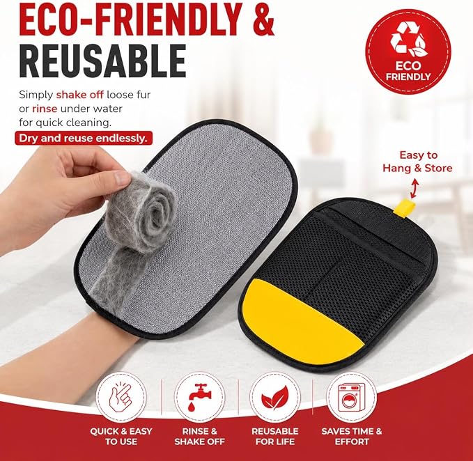 2PCS Pet Hair Removal Gloves for Dogs & Cats, Reusable Electrostatic Pet Hair Remover Tool, Magic Fur Removal Glove for Clothing, Couch, Carpet & Car