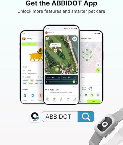 ABBIDOT GPS Dog Tracker - Real-Time Pet Tracker with Virtual Fence, Activity Monitor, Location History, Health Monitor, 3-Mode Light, Waterproof & Rechargeable GPS Tracker for Dogs with APP Support