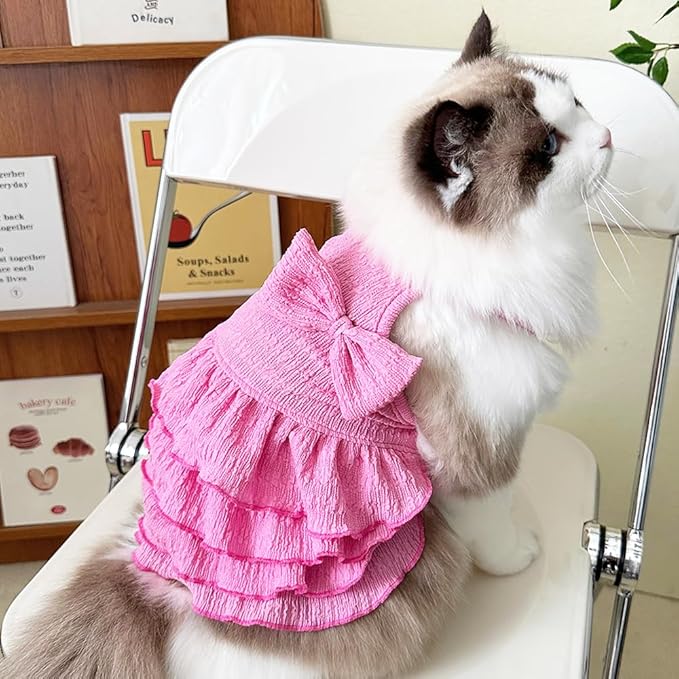 2 Pack Summer Dog Dresses with Bow Girl Puppy Clothes for Small Dog Spring Cat Outfit Sleeveless Pet Tiered Layered Cake Dress for Kitten Chihuahua Pomeranian Yorkie (Pink Blue, X-Large)