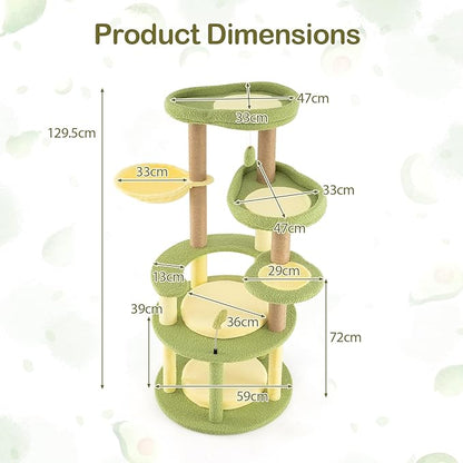 PETSITE 51-inch Avocado-Themed Cat Tree, Multi-Level Modern Cat Tower with Jute Scratching Posts, Avocado-Shaped Dangling and Spring Toy, and Removable Cushions, Cute Cat Tree Tower for Indoor Cats