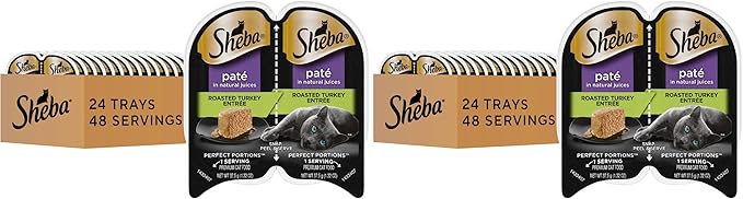 Sheba Perfect Portions Wet Cat Food Pate Roasted Turkey Entree,2.6 oz. Twin-Pack Trays,Cat Food Wet Recipe (,48 Servings),24 Count (Pack of 2)