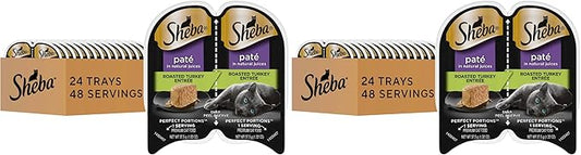 Sheba Perfect Portions Wet Cat Food Pate Roasted Turkey Entree,2.6 oz. Twin-Pack Trays,Cat Food Wet Recipe (,48 Servings),24 Count (Pack of 2)